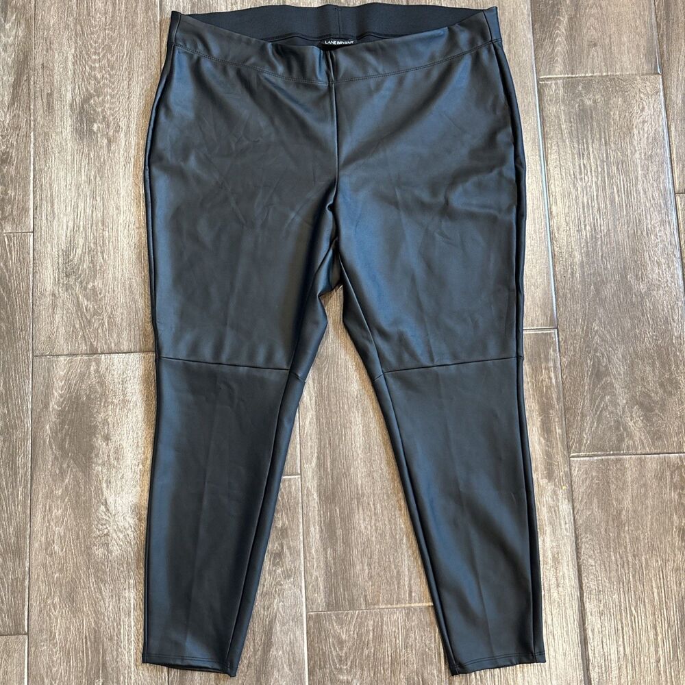 Lane Bryant Faux Leather Black Stretch Leggings Womens Size 22/24 Pull On EUC